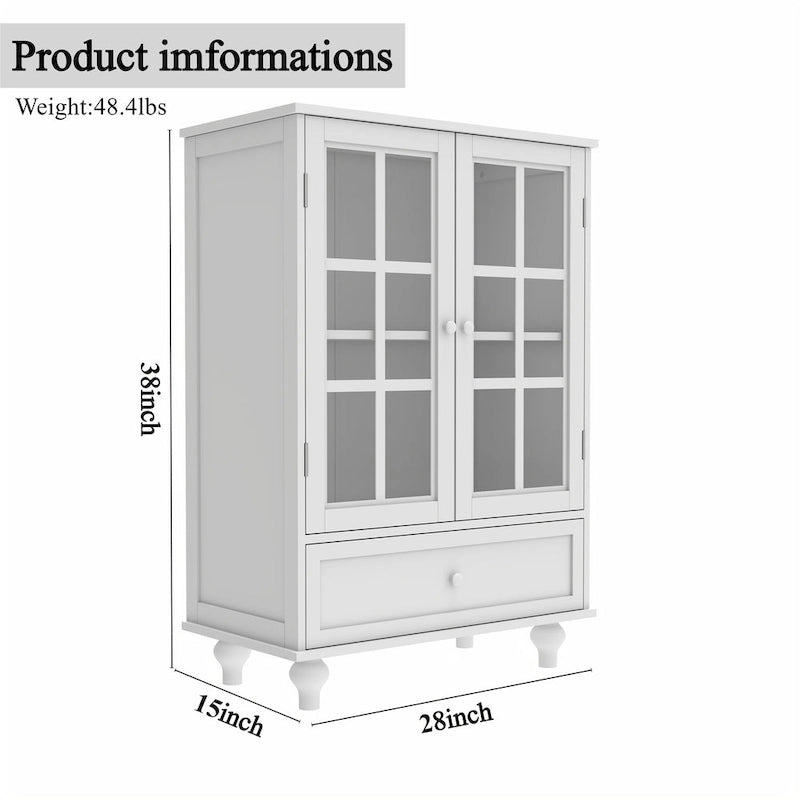Bahut buffet minimaliste avec deux portes vitrées et un tiroir, meuble de rangement en bois pour salon, couloir
