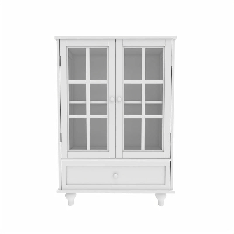 Bahut buffet minimaliste avec deux portes vitrées et un tiroir, meuble de rangement en bois pour salon, couloir