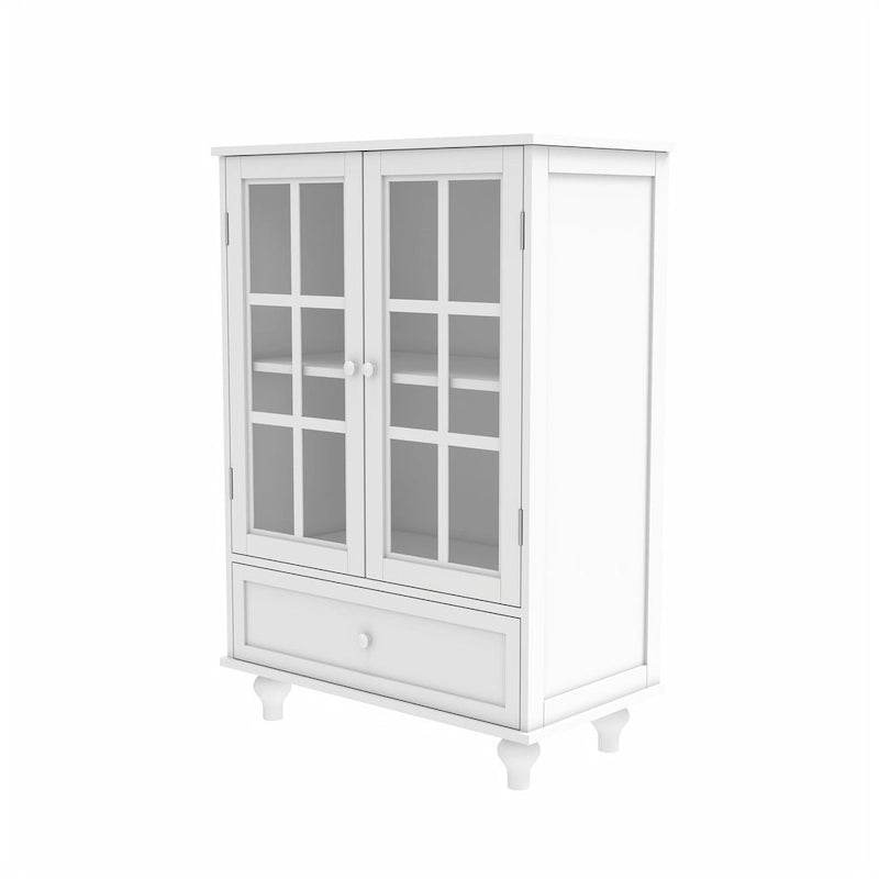 Bahut buffet minimaliste avec deux portes vitrées et un tiroir, meuble de rangement en bois pour salon, couloir
