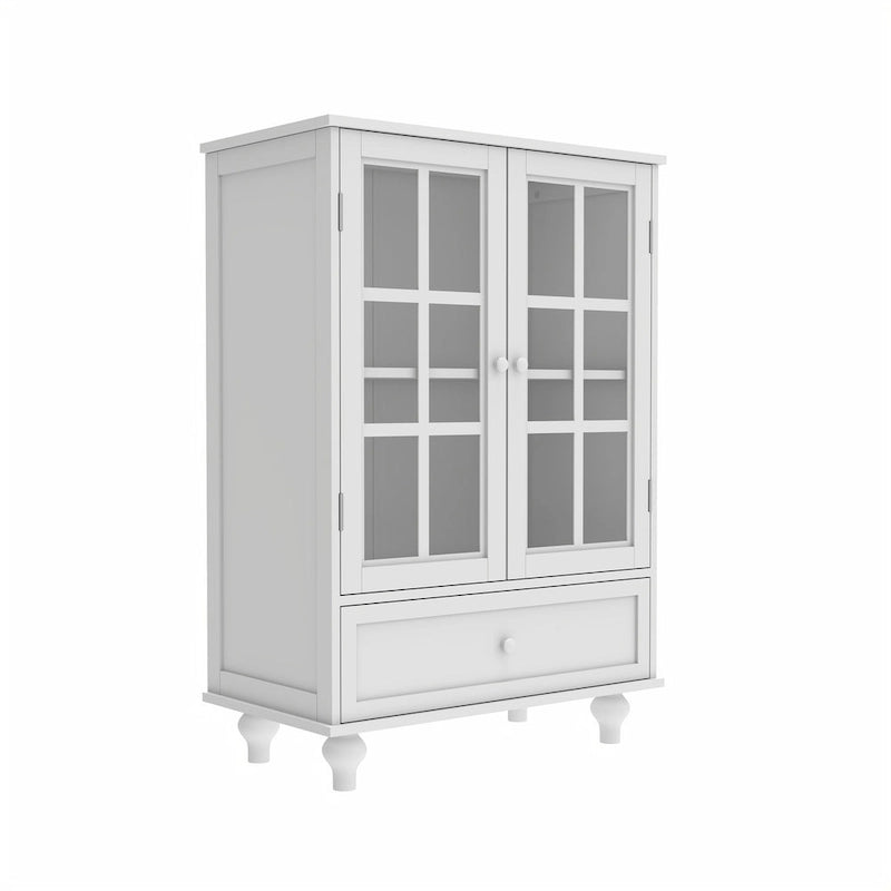 Bahut buffet minimaliste avec deux portes vitrées et un tiroir, meuble de rangement en bois pour salon, couloir