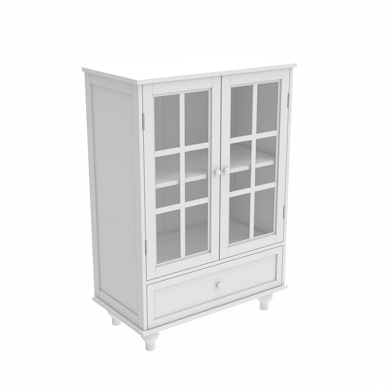 Bahut buffet minimaliste avec deux portes vitrées et un tiroir, meuble de rangement en bois pour salon, couloir