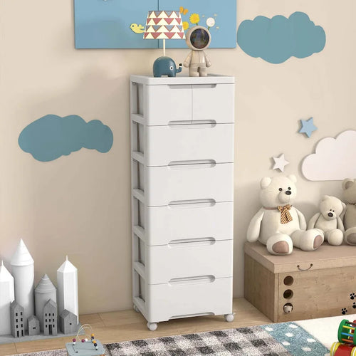 1 chariot de rangement roulant en plastique à 7 tiroirs avec 4 roulettes universelles - Voir détails