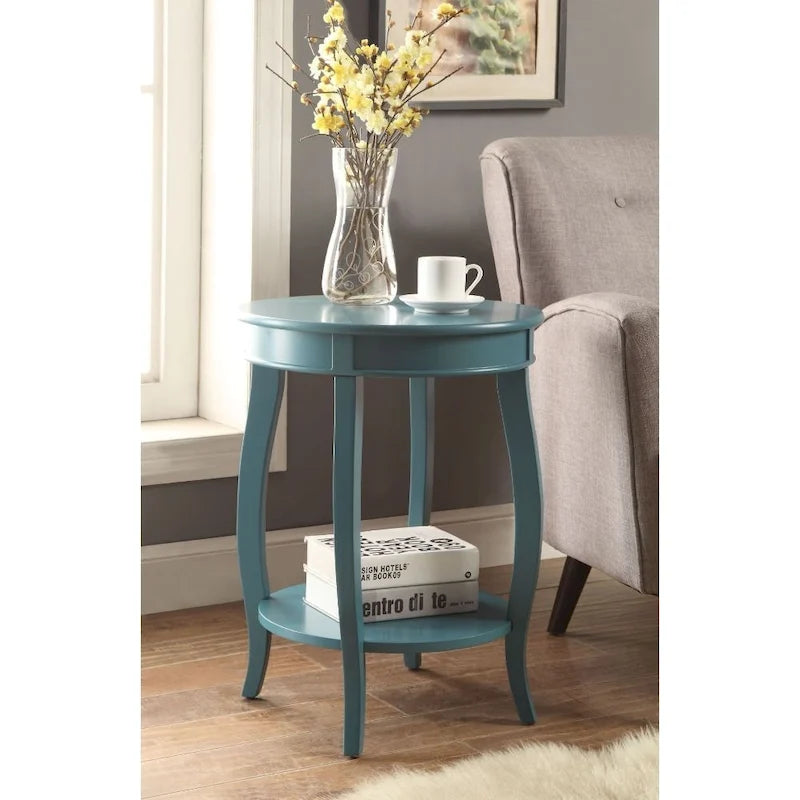 Table d'appoint ronde polyvalente en bois massif de 61 cm avec étagère, parfaite pour la chambre ou le salon - 61 H x 46 L x 46 P