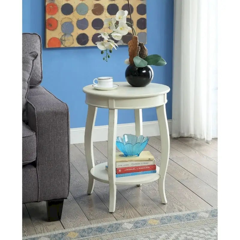 Table d'appoint ronde polyvalente en bois massif de 61 cm avec étagère, parfaite pour la chambre ou le salon - 61 H x 46 L x 46 P