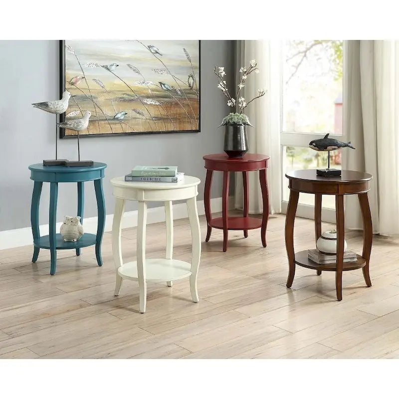 Table d'appoint ronde polyvalente en bois massif de 61 cm avec étagère, parfaite pour la chambre ou le salon - 61 H x 46 L x 46 P