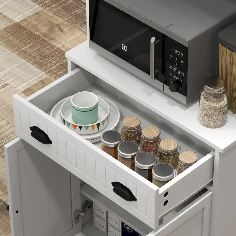 Meuble micro-ondes avec tiroir de rangement (tabouret non inclus)