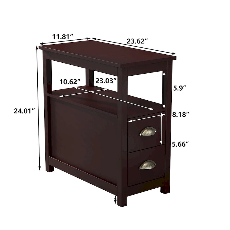 Table d'appoint avec deux tiroirs et étagère ouverte