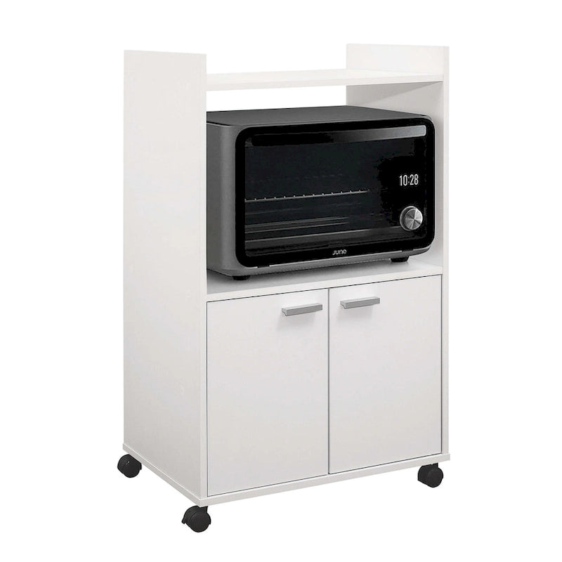 Chariot de cuisine micro-ondes à 2 portes, blanc