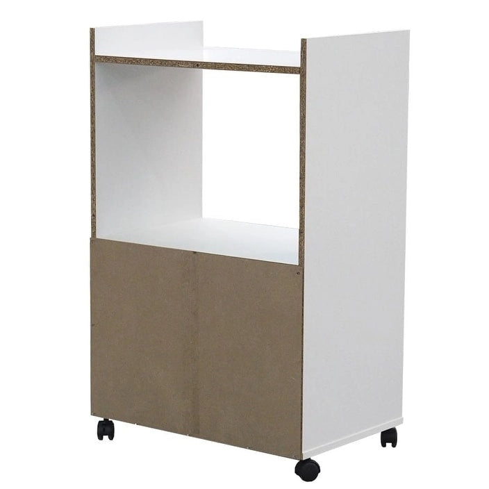 Chariot de cuisine micro-ondes à 2 portes, blanc