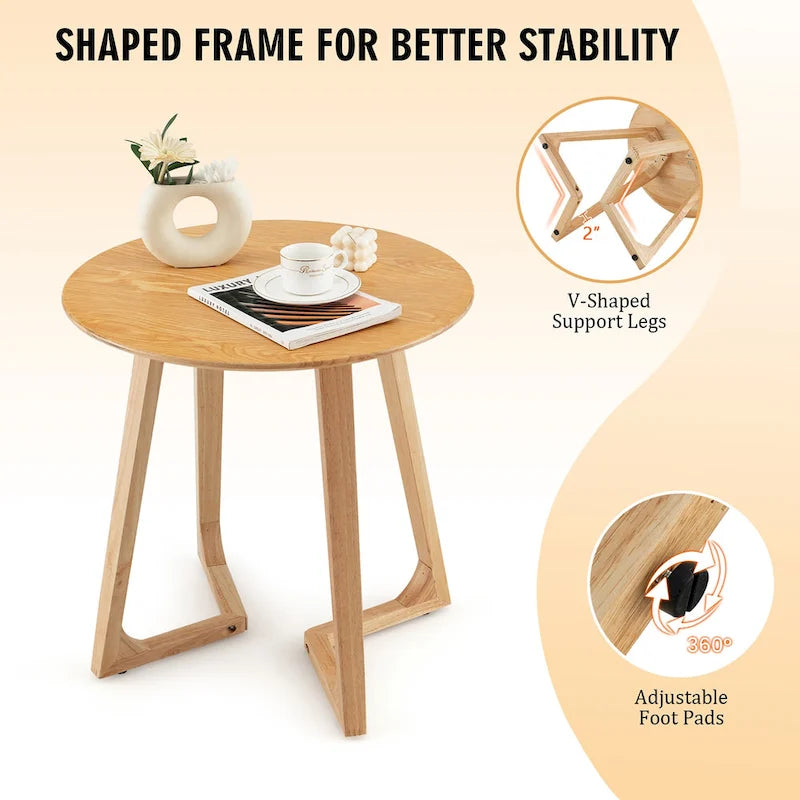 Table d'appoint ronde de 24 pouces en bois d'hévéa massif pour canapé et lit