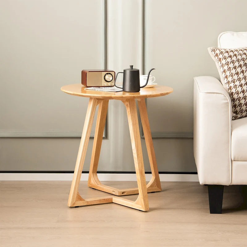 Table d'appoint ronde de 24 pouces en bois d'hévéa massif pour canapé et lit