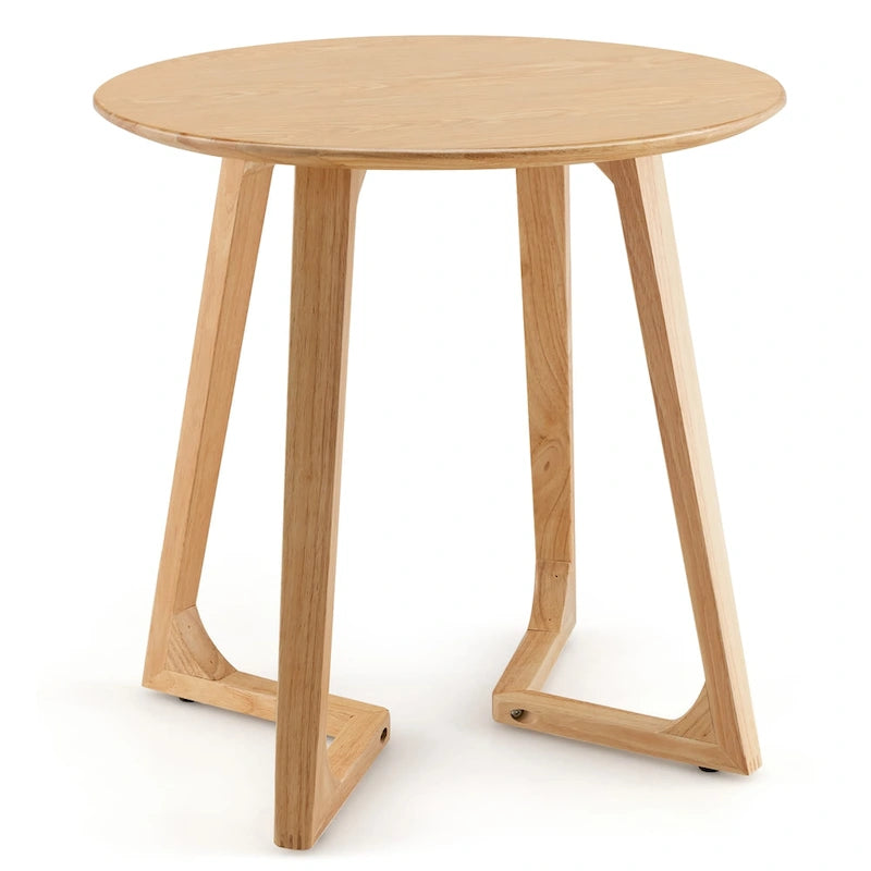 Table d'appoint ronde de 24 pouces en bois d'hévéa massif pour canapé et lit