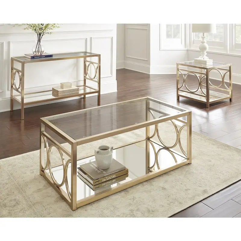Table de canapé moderne en verre trempé et métal doré