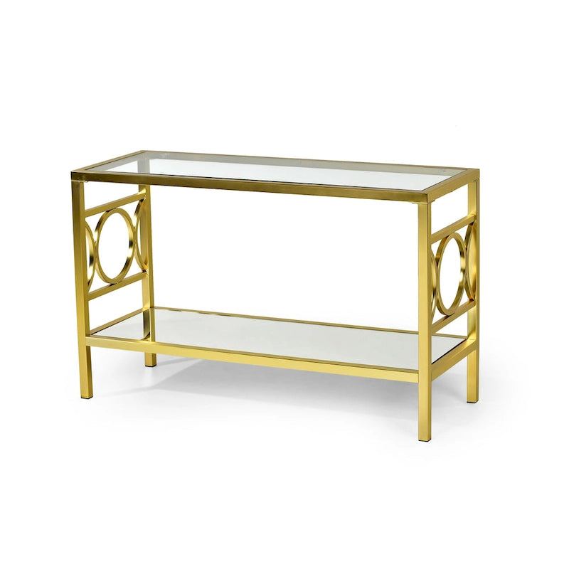 Table de canapé moderne en verre trempé et métal doré