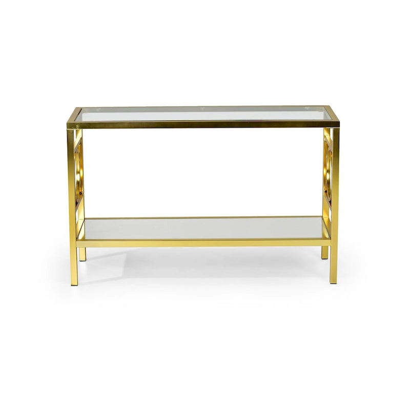Table de canapé moderne en verre trempé et métal doré