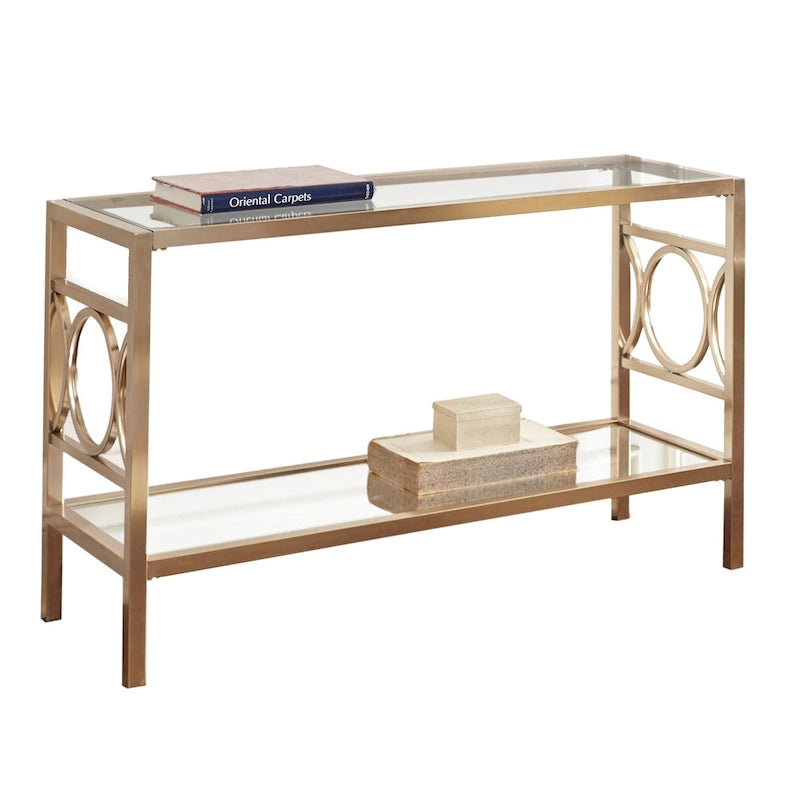 Table de canapé moderne en verre trempé et métal doré