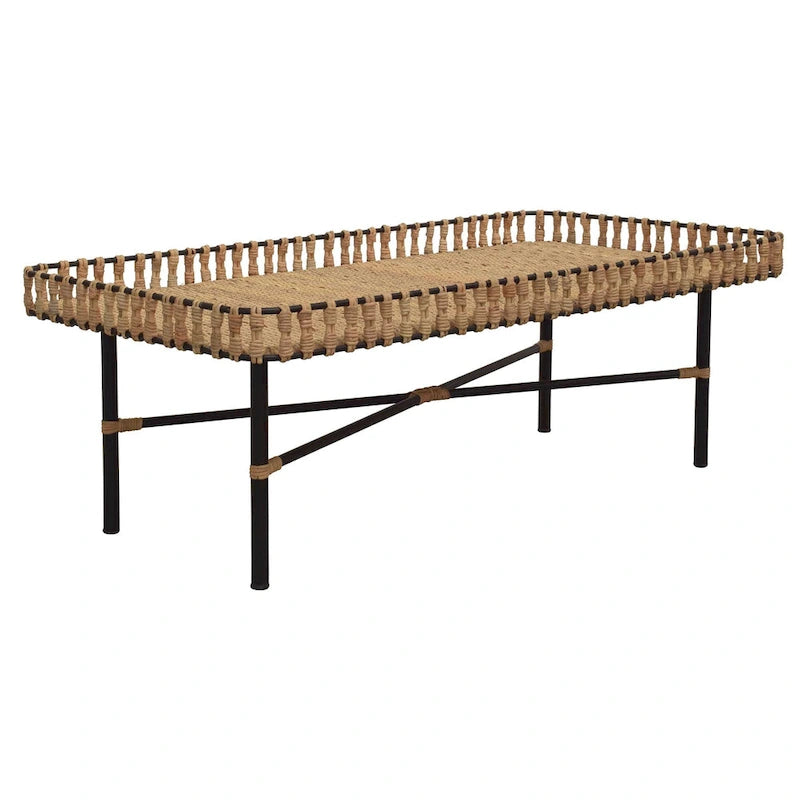 Table basse en rotin naturel et fer forgé fabriquée à la main par