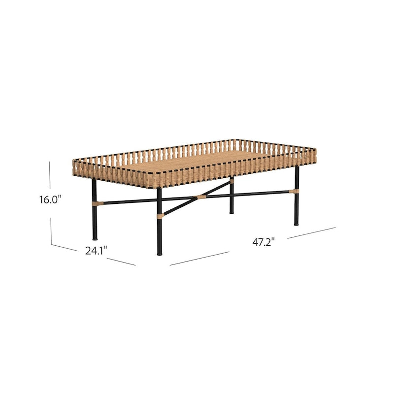 Table basse en rotin naturel et fer forgé fabriquée à la main par