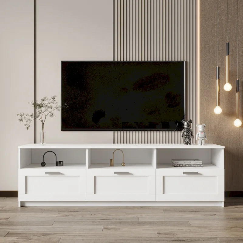 Meuble TV moderne minimaliste de 80 pouces, meuble TV avec casier ouvert pour salon et chambre