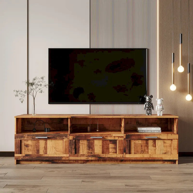 Meuble TV moderne minimaliste de 80 pouces, meuble TV avec casier ouvert pour salon et chambre