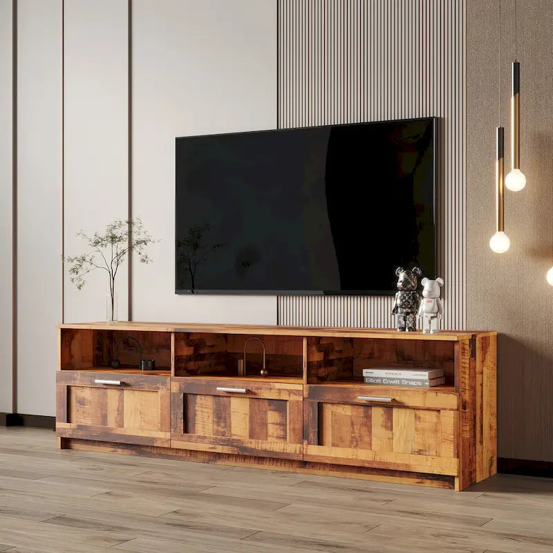 Meuble TV moderne minimaliste de 80 pouces, meuble TV avec casier ouvert pour salon et chambre