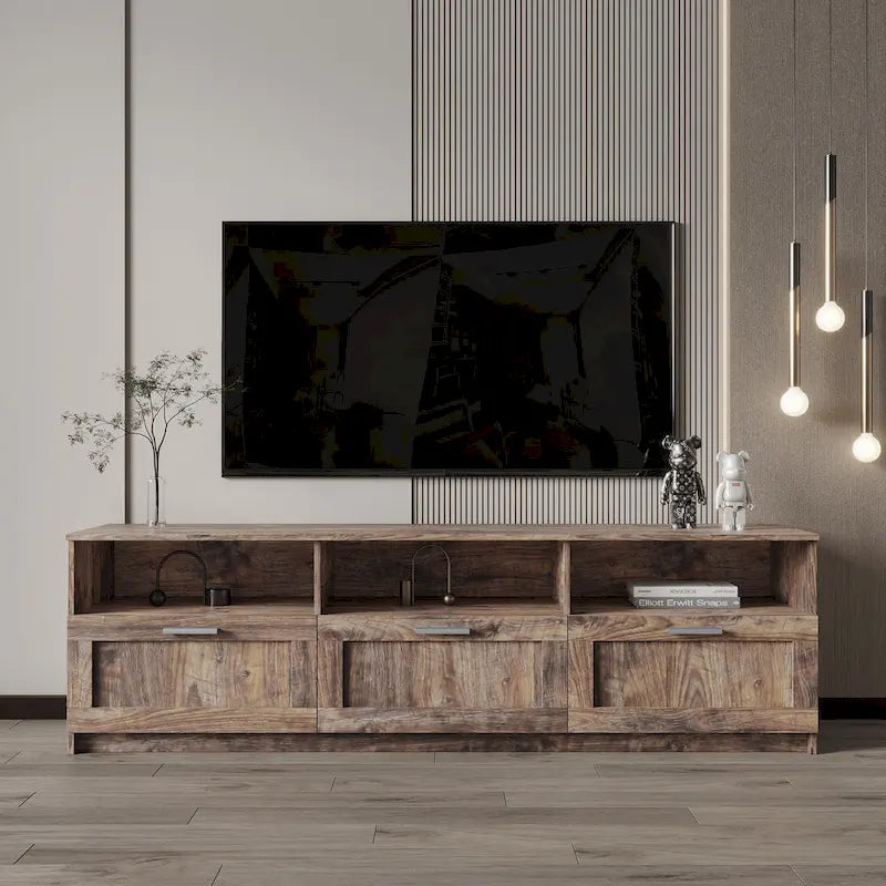 Meuble TV moderne minimaliste de 80 pouces, meuble TV avec casier ouvert pour salon et chambre
