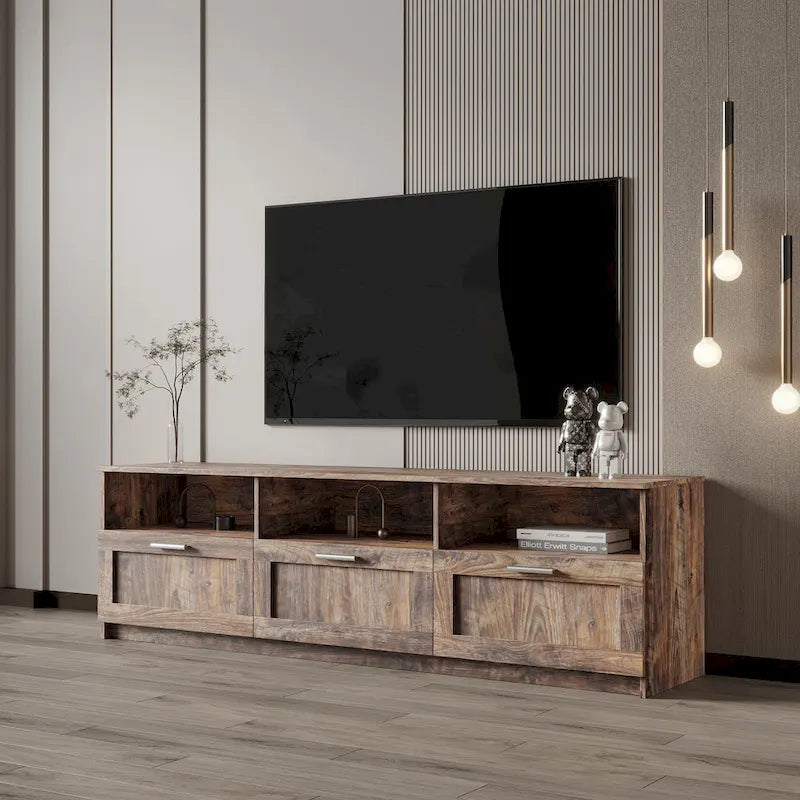 Meuble TV moderne minimaliste de 80 pouces, meuble TV avec casier ouvert pour salon et chambre
