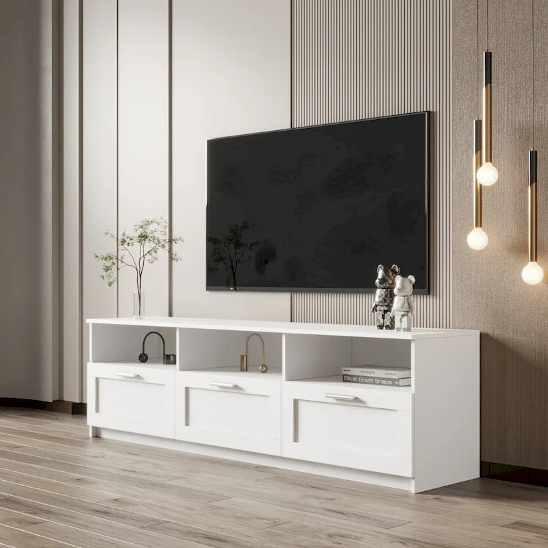 Meuble TV moderne minimaliste de 80 pouces, meuble TV avec casier ouvert pour salon et chambre