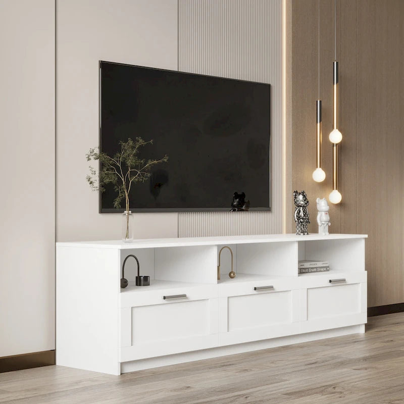 Meuble TV moderne minimaliste de 80 pouces, meuble TV avec casier ouvert pour salon et chambre