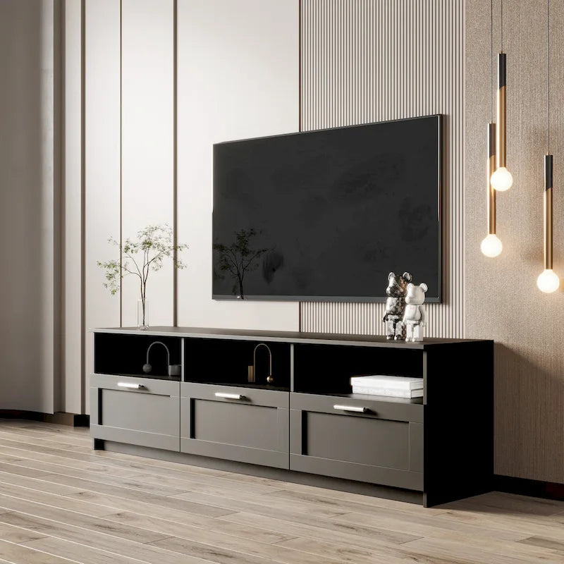 Meuble TV moderne minimaliste de 80 pouces, meuble TV avec casier ouvert pour salon et chambre