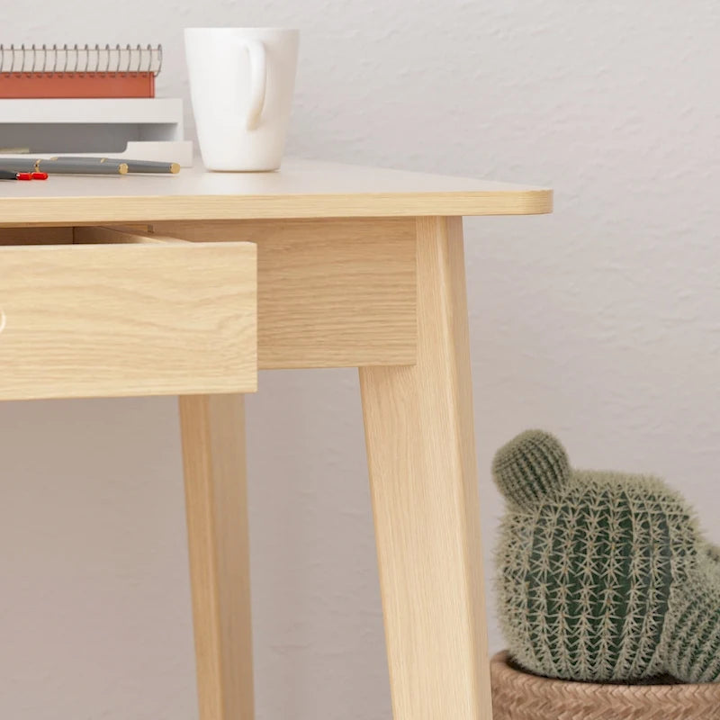 Bureau d'ordinateur en bois beige, bureau d'écriture de 119 cm avec 2 tiroirs
