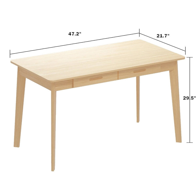 Bureau d'ordinateur en bois beige, bureau d'écriture de 119 cm avec 2 tiroirs