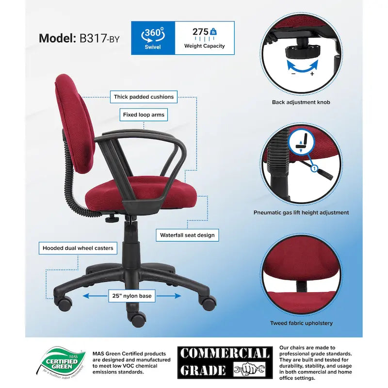Fauteuil de bureau ergonomique mi-dossier bordeaux
