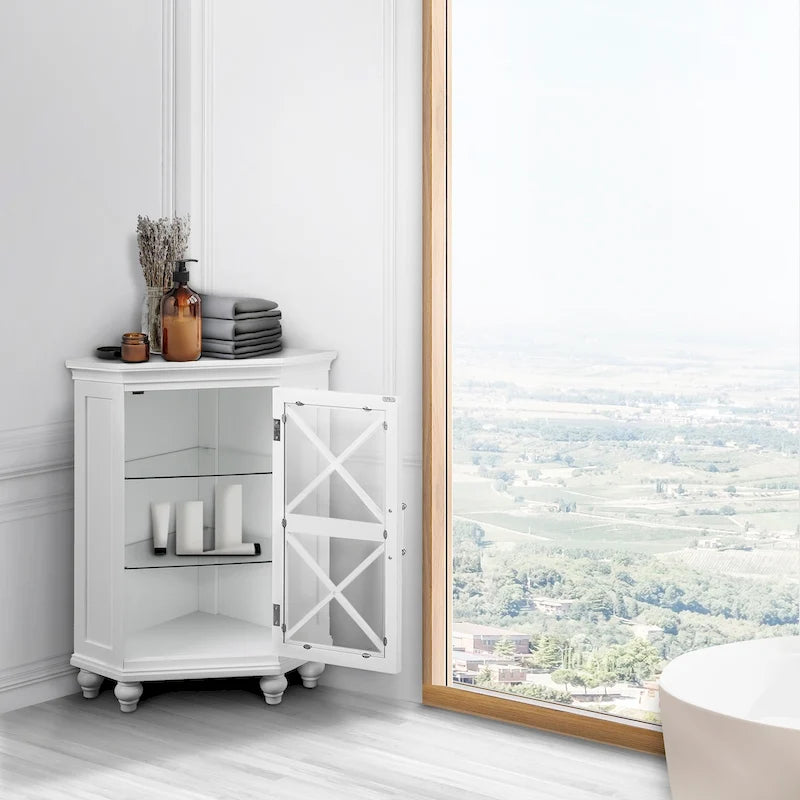 Meuble d'angle en bois avec étagères