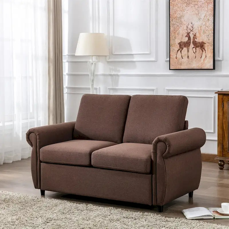 Merax Pull Out Sofa Bed Loveseat Sleeper with Twin Size Memory Mattress