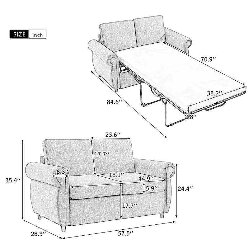 Canapé convertible gigogne avec matelas à mémoire de forme simple