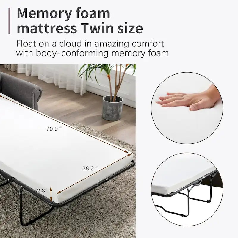 Canapé convertible gigogne avec matelas à mémoire de forme simple