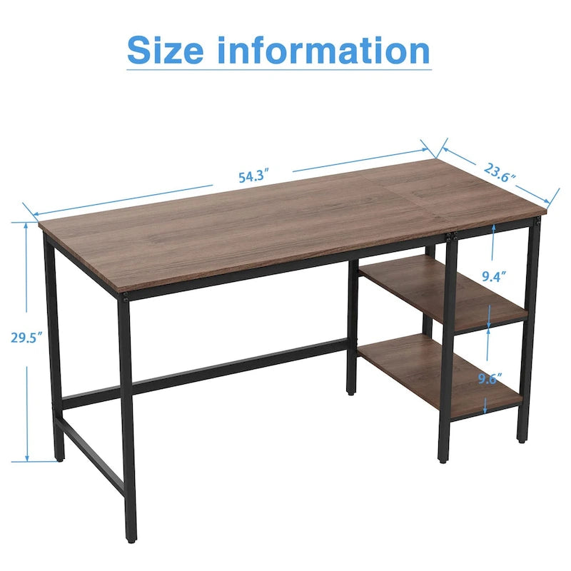 Bureau informatique avec étagères de rangement, poste de travail réversible industriel pour bureau à domicile