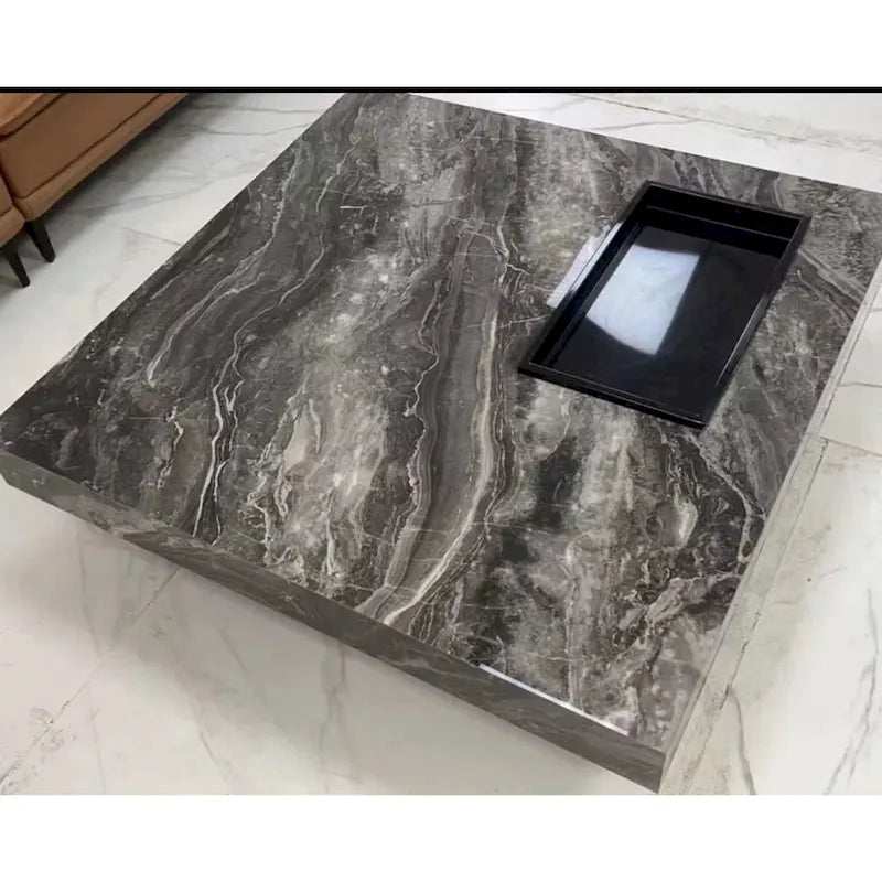 Table basse carrée en pierre frittée de luxe léger