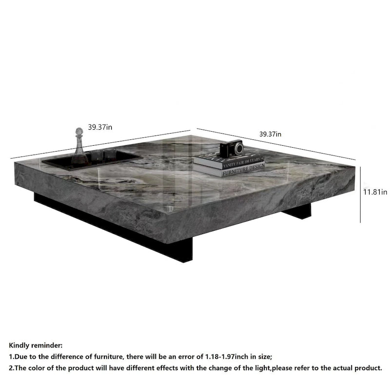 Table basse carrée en pierre frittée de luxe léger