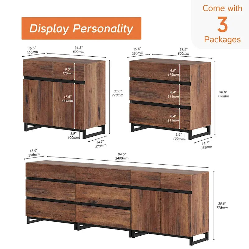 Meuble de rangement, buffet moderne 3-en-1