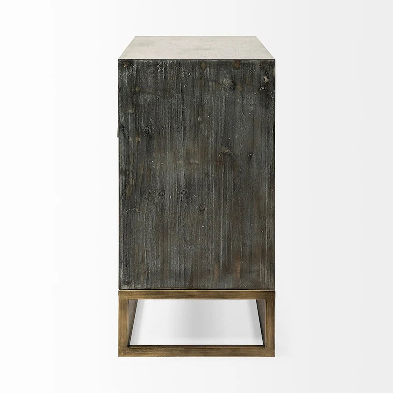 1 Meuble d'appoint 3 tiroirs en placage de sapin gris avec cadre en fer - 39.0L x 15.7W x 30.9H