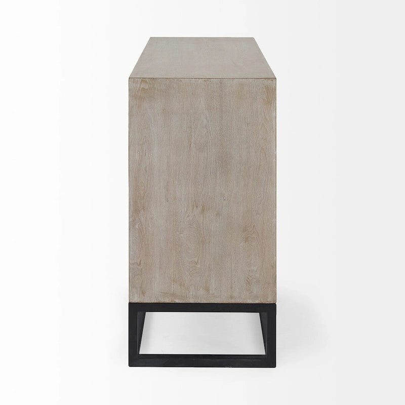 1 Meuble d'appoint 3 tiroirs en placage de sapin gris avec cadre en fer - 39.0L x 15.7W x 30.9H