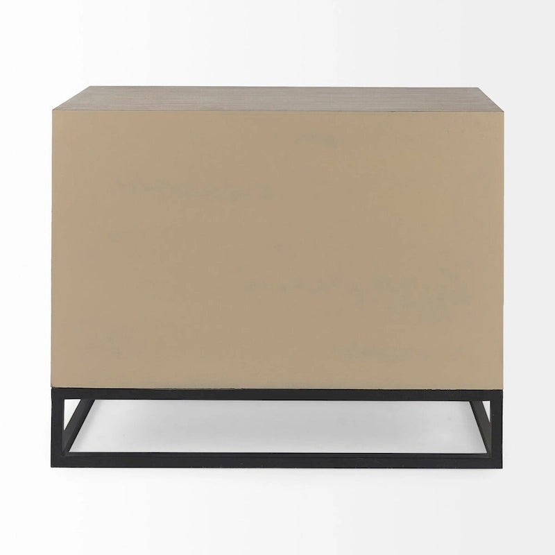 1 Meuble d'appoint 3 tiroirs en placage de sapin gris avec cadre en fer - 39.0L x 15.7W x 30.9H