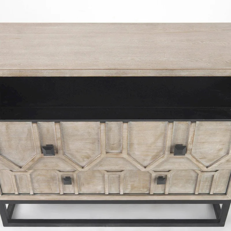 1 Meuble d'appoint 3 tiroirs en placage de sapin gris avec cadre en fer - 39.0L x 15.7W x 30.9H
