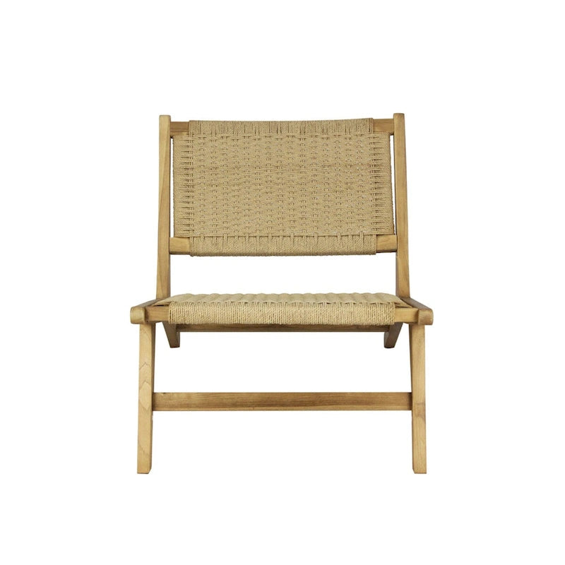 Chaise longue sans accoudoirs en bois et algues tissées, style médiéval-moderne, couleur naturelle