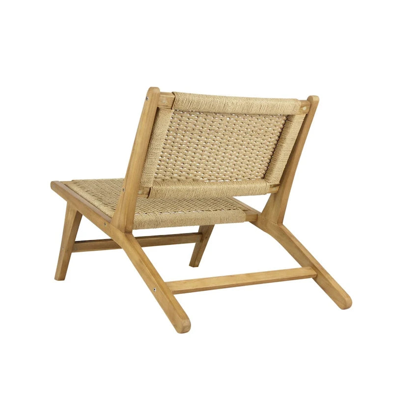 Chaise longue sans accoudoirs en bois et algues tissées, style médiéval-moderne, couleur naturelle