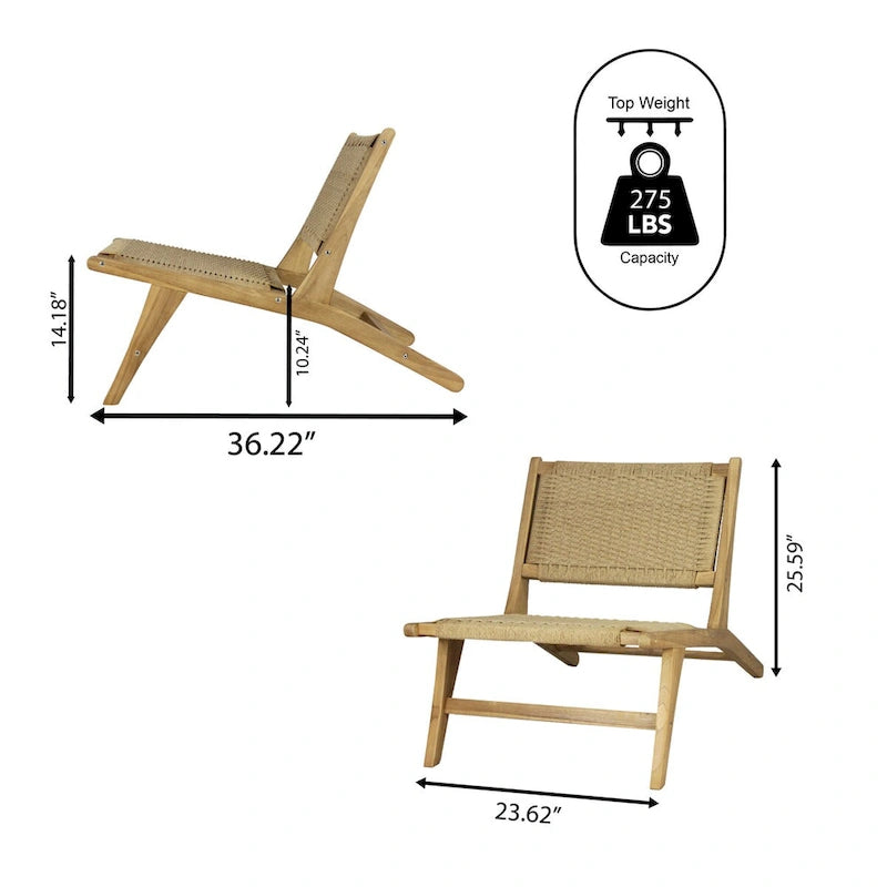 Chaise longue sans accoudoirs en bois et algues tissées, style médiéval-moderne, couleur naturelle