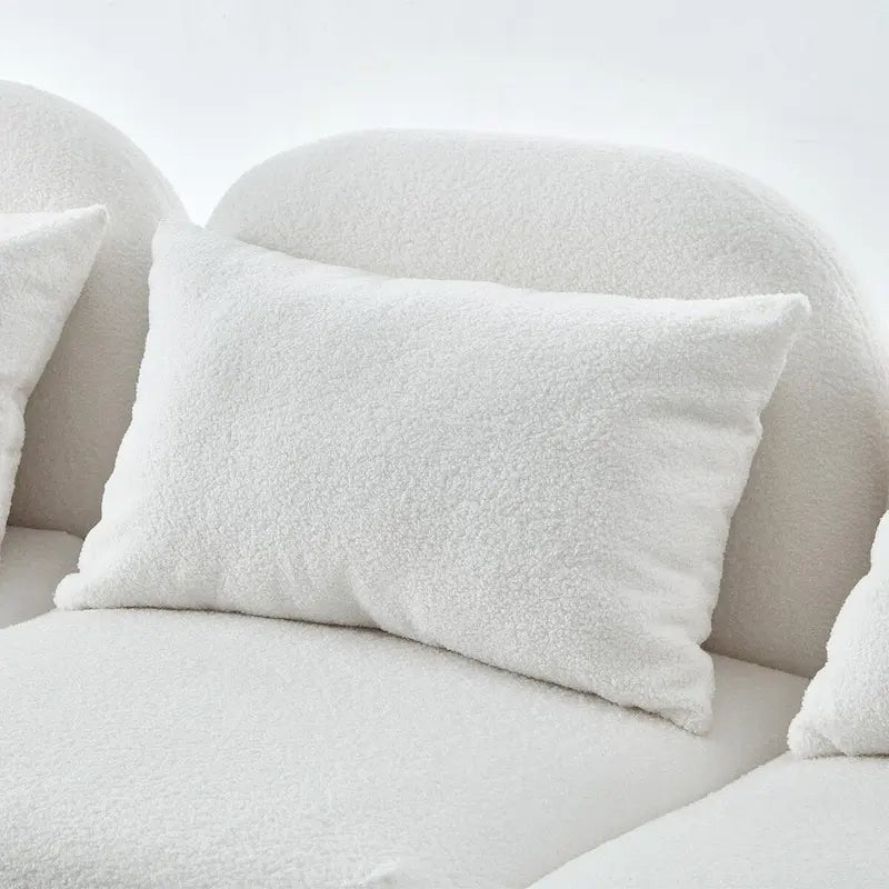 Canapé paresseux trois places en tissu Teddy blanc pour salon, haute qualité et durable