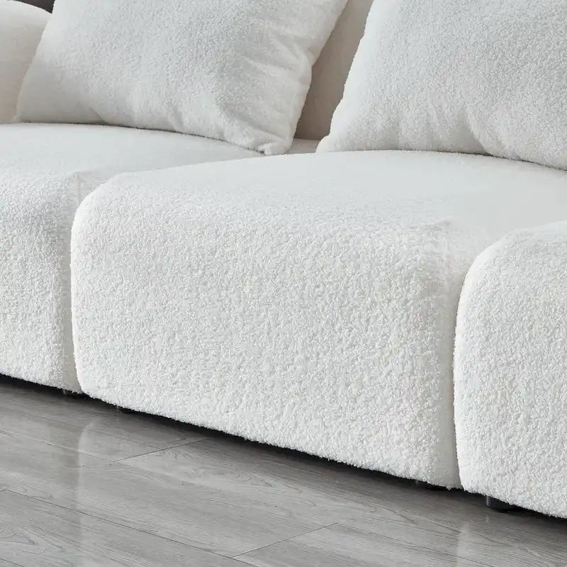 Canapé paresseux trois places en tissu Teddy blanc pour salon, haute qualité et durable